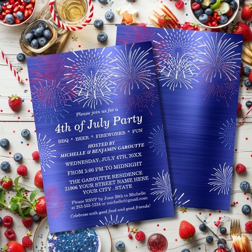 Modern Blue 4th of July Fireworks BBQ Invitation