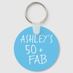 Modern Blue 50 Fabulous 50th Birthday Keychain