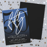 Modern Blue 50th Birthday Party Invitation<br><div class="desc">Celebrate fifty years in style with this modern gray to black gradient 50th birthday party invitation. The design features a large black "50" across most of the card, with a handwritten script-style white "Fifty" layered over it for a bold, contemporary look. The party details sit neatly at the bottom in...</div>