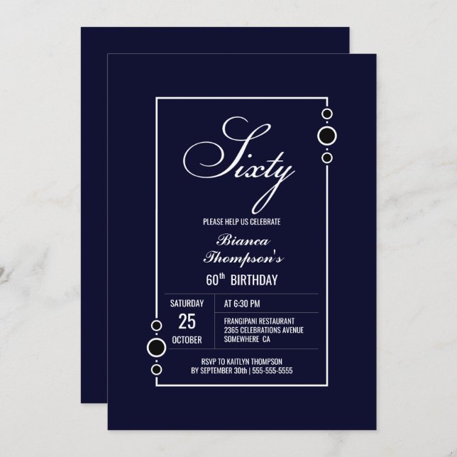 Modern Blue 60th Birthday Party Invitation (Front/Back)