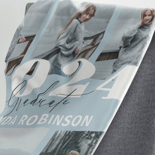 Modern Blue 6 Photo Graduation Fleece Blanket