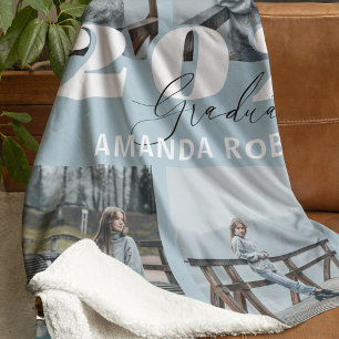 Modern Blue 6 Photo Graduation Fleece Blanket