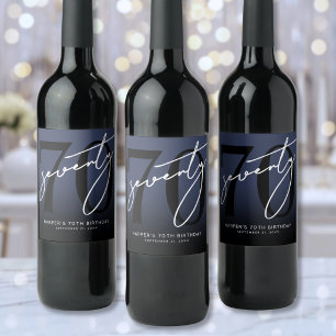 Modern Blue 70th Birthday Party Wine Label