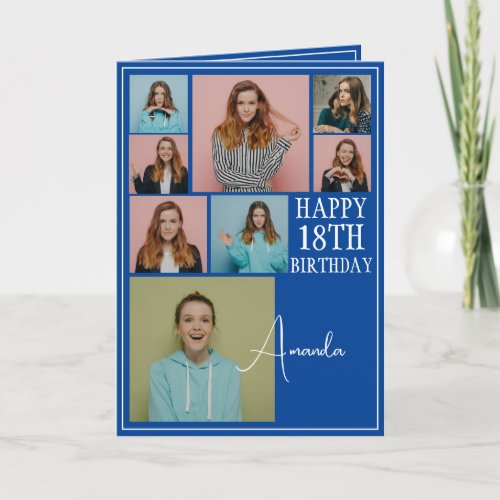 Modern Blue 8 Photo Collage 18th Birthday