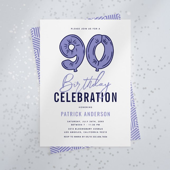 Modern Blue 90th Birthday Party Invitation (Creator Uploaded)
