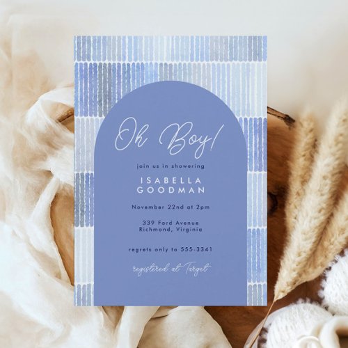 Modern Blue Abstract Arch Boy Baby Shower Invitation