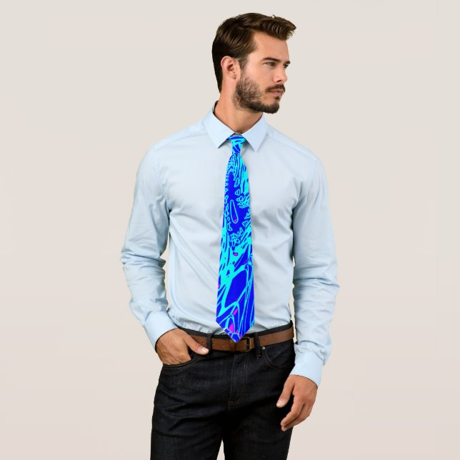Modern Blue Abstract Art  Painting Neck Tie (In Situ)
