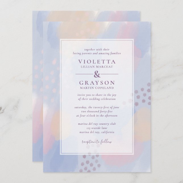 Modern Blue Abstract Art Wedding Invitation (Front/Back)
