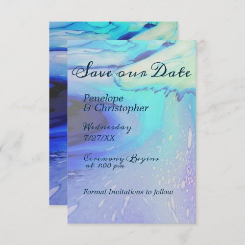 Modern Blue Abstract Beach Wedding Save the Date