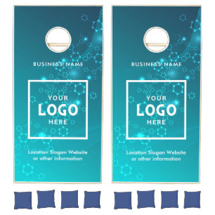 Modern Blue Abstract Business Logo Branded Cornhole Set