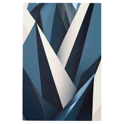 Modern Blue Abstract Geometric 3D Metal Print