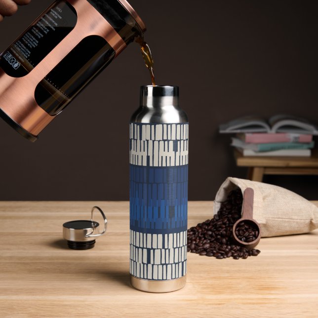 Modern Blue Abstract Geometric Wall Art Water Bottle (Coffee)