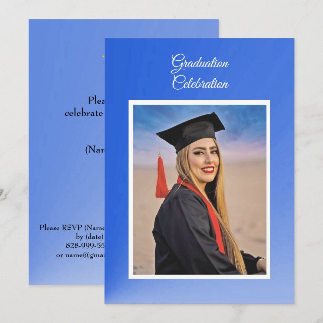 Modern Blue Abstract Grad Party Invitation - photo (Front/Back)