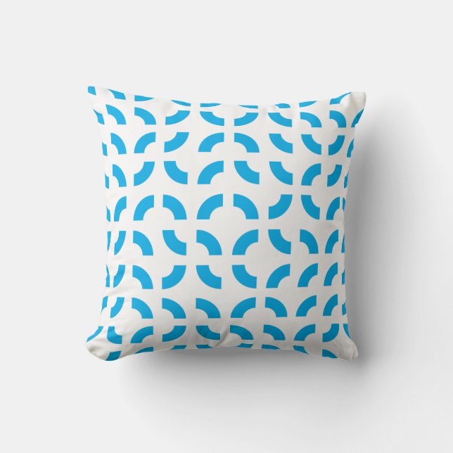 Modern Blue Abstract Interlocking Dash Geometric T Throw Pillow (Front)