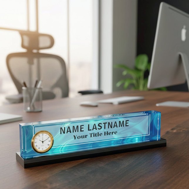 Modern Blue Abstract Liquid Marble I Custom Title Desk Name Plate (Creator Uploaded)