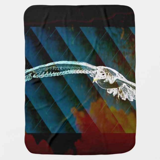 Modern Blue Abstract Ocean Birds gliding seagull Swaddle Blanket (Front)