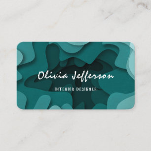 Modern Blue Abstract Wavy Lines Interior Designer Business Card