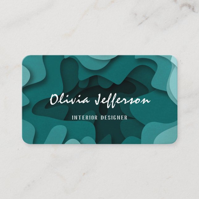 Modern Blue Abstract Wavy Lines Interior Designer  Business Card (Front)