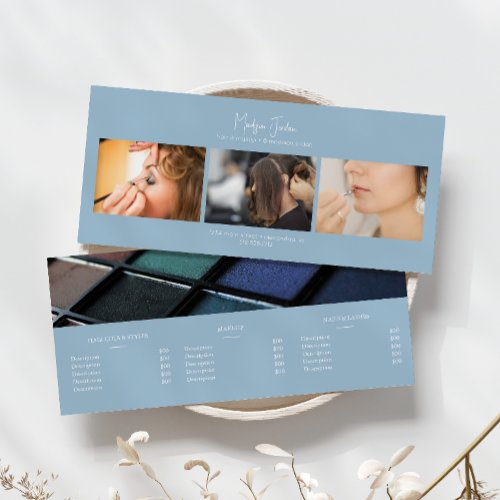Modern Blue Add Photos Makeup Service Price Rack Card