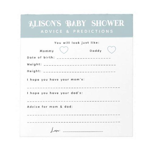 Modern Blue Advice and Predictions Baby Shower Notepad