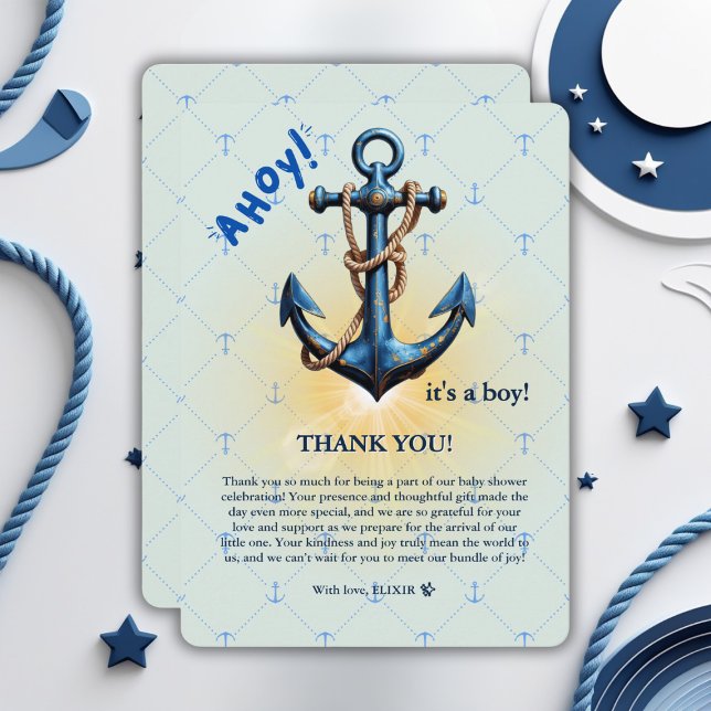 Modern Blue Ahoy! Anchor Nautical Baby Shower Invitation (Creator Uploaded)
