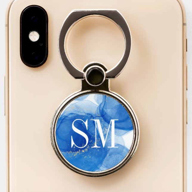 Modern Blue Alcohol Ink Art Phone Grip (Close Up)