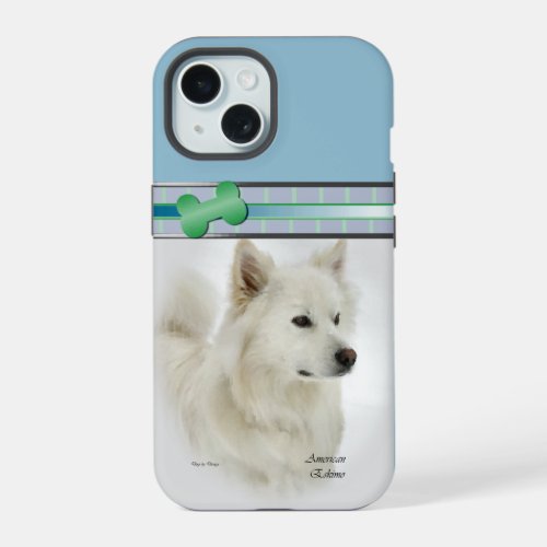 Modern Blue American Eskimo Dog Art iPhone 15 Case