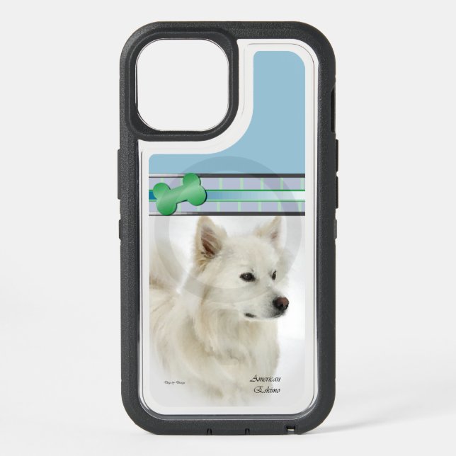 Modern Blue American Eskimo Dog Art iPhone 15 Case (Back)