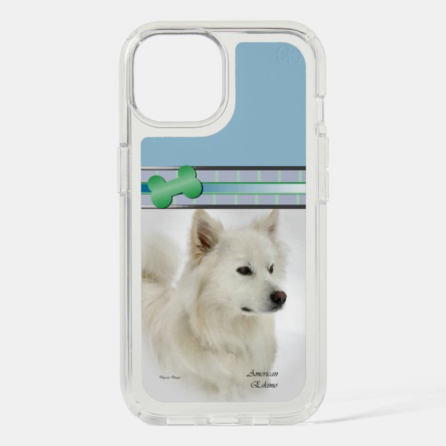 Modern Blue American Eskimo Dog Art Speck iPhone Case (Front)