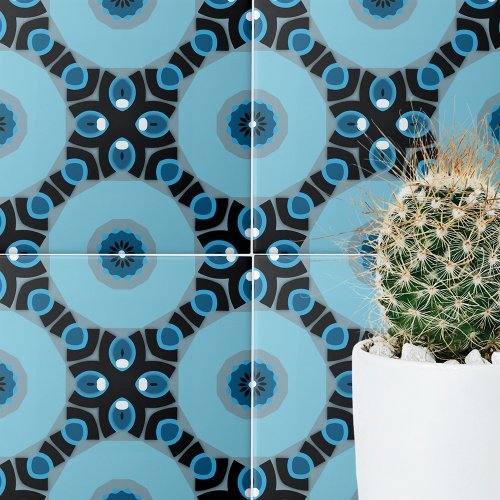 Modern Blue and Black Geometric Pattern Ceramic Tile