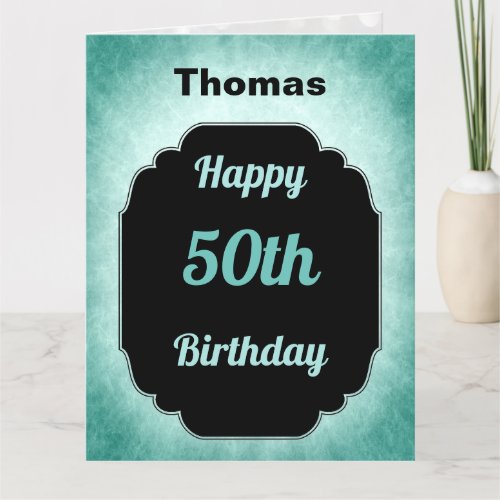 Modern blue and black masculine 50th Birthday Card