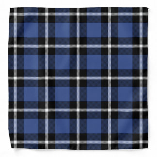 Modern Blue and Black Plaid Pattern Bandana