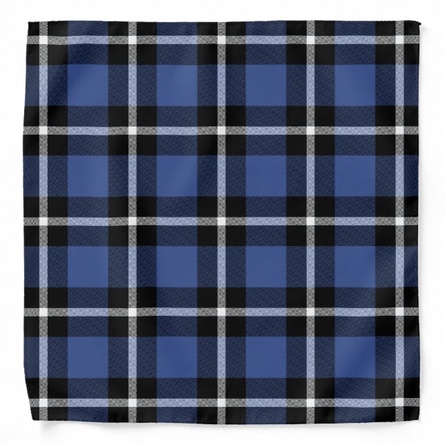 Modern Blue and Black Plaid Pattern Bandana (Front)