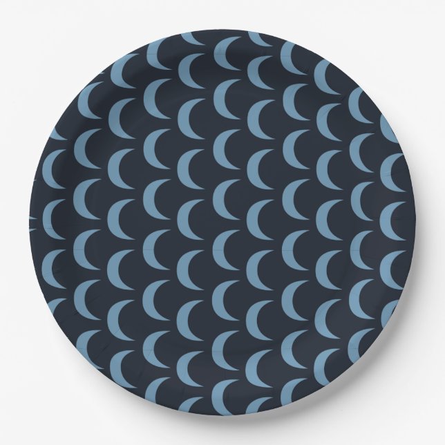 Modern Blue and Black Quarter Moon Paper Plates (Front)