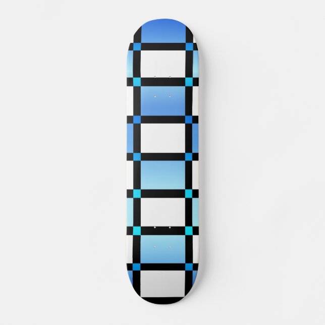 Modern Blue And Black Square Tiles Skateboard Deck (Front)