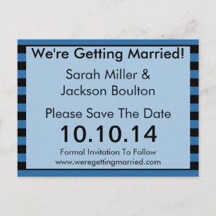 Modern Blue and Black Stripe Save The Date Announcement Postcard