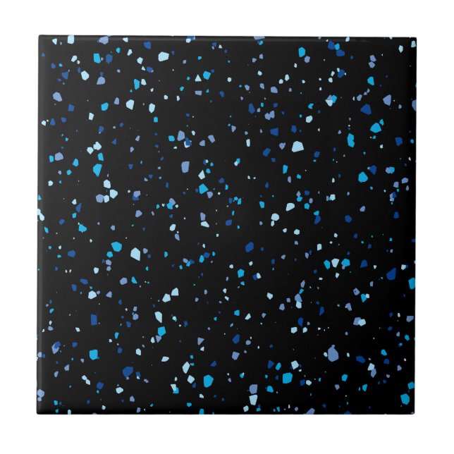 Modern Blue and Black Terrazzo Pattern Ceramic Tile (Front)