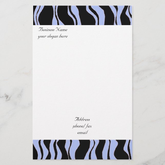 Modern Blue and Black Zebra Pattern Stationery (Front)