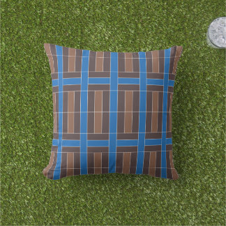 Modern Blue and Brown Geometric Plaid Pattern | Outdoor Pillow