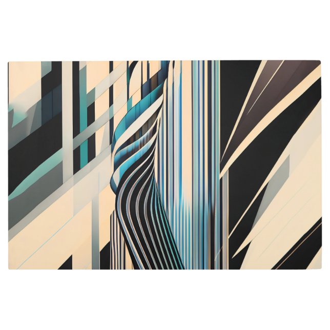 Modern Blue and Cream Abstract Dynamics Metal Print (Front)