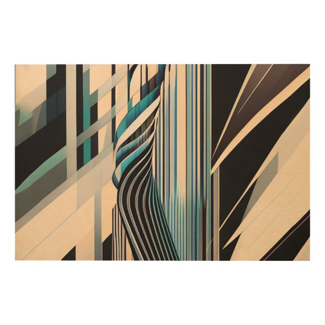 Modern Blue and Cream Abstract Dynamics Wood Wall Art (Front)