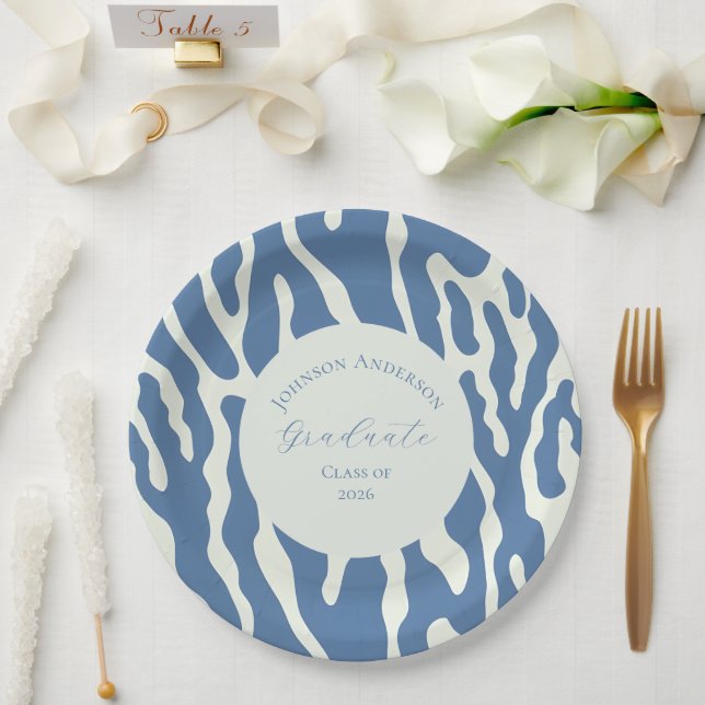 Modern blue and cream abstract Pattern graduation Paper Plates (Wedding)