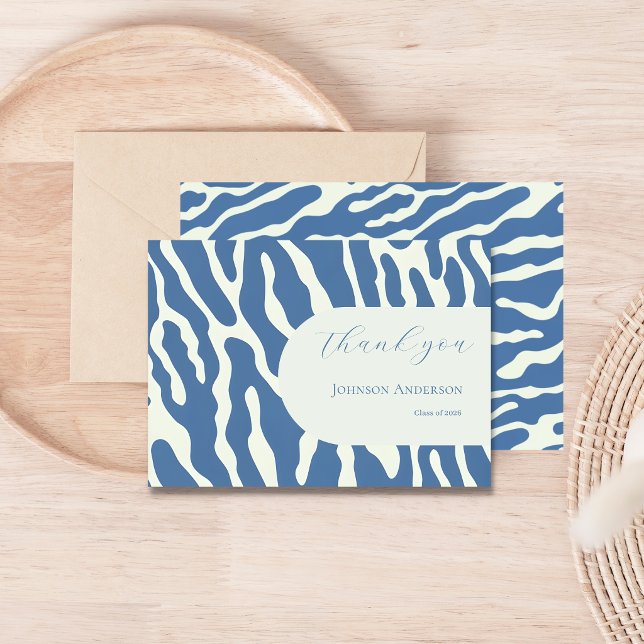 Modern blue and cream abstract Pattern graduation Thank You Card (Creator Uploaded)
