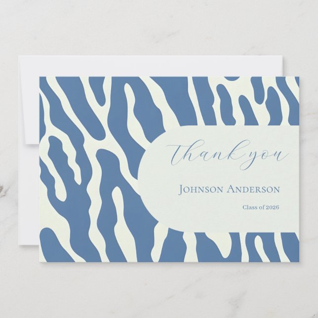 Modern blue and cream abstract Pattern graduation Thank You Card (Front)