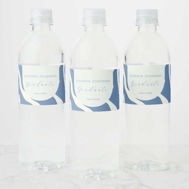 Modern blue and cream abstract Pattern graduation Water Bottle Label (Bottles)