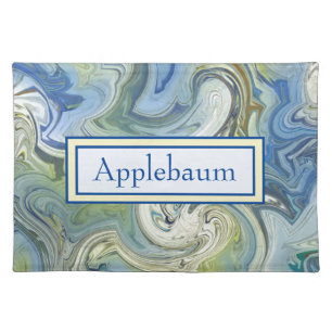 Modern Blue and Cream Abstract Personalized Cloth Placemat