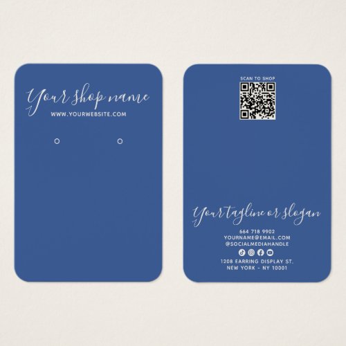 Modern Blue And Cream Script Earring Display Card