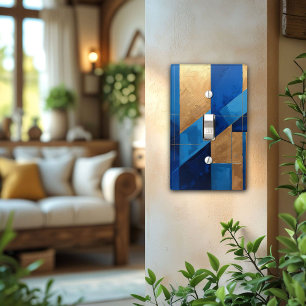 Modern Blue and Gold Abstract Light Switch Cover