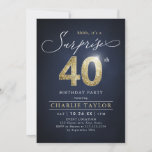 Modern blue and gold adult surprise 40th birthday invitation<br><div class="desc">Modern Shhh, it's a surprise 40th birthday party invitation features stylish script and faux gold glitter number 40 and your party details on navy blue background color, simple and elegant, great surprise adult milestone birthday invitation for men and women. the black background color can be changed to any color of...</div>