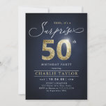 Modern blue and gold adult surprise 50th birthday  invitation<br><div class="desc">Modern Shhh, it's a surprise 50th birthday party invitation features stylish script and faux gold glitter number 50 and your party details on navy blue background color, simple and elegant, great surprise adult milestone birthday invitation for men and women. the black background color can be changed to any color of...</div>
